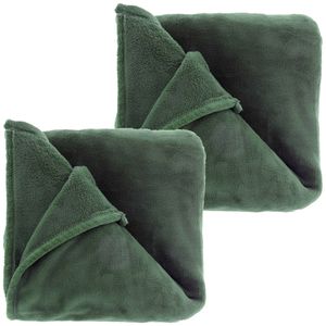 Fleece deken/plaid Bailey 2 stuks 130 x 180 cm - smaragd groen