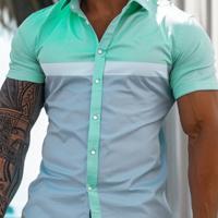 Bon&Bon Men's Color Block Short Sleeve Casual Button Up Shirt S