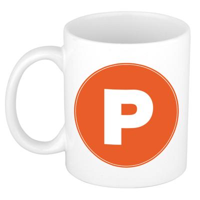 Koffie mok met de letter P - beker - oranje - eerste letter van een voornaam - wit - 300 ml Koffie mok met de letter P - beker - oranje - eerste letter van een voornaam - wit - 300 ml