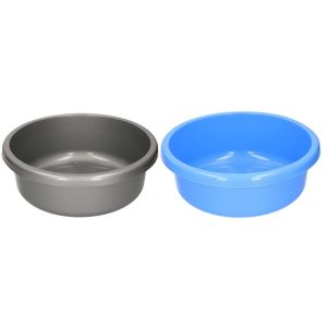 2x Ronde afwasteil blauw en grijs kunststof 9 liter