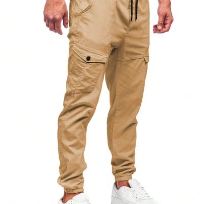Men's Dark Grey Cargo Jogger Pants - Casual Drawstring Waist Khaki / S