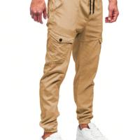Men's Dark Grey Cargo Jogger Pants - Casual Drawstring Waist Khaki / S
