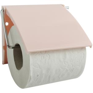 Toiletrolhouder wand/muur - metaal met kunststof afdekklepje - lichtroze