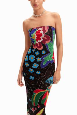 Bandeau midi-jurk junglemotief - BLACK - L