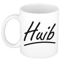 Huib Naam koffiemok - beker - met sierlijke letters - wit - 300 ml - Cadeau - Heren