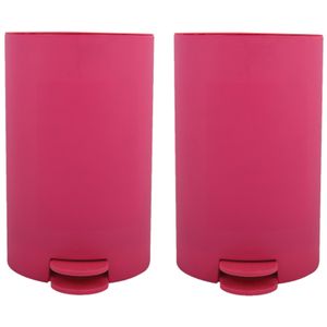 Prullenbak/pedaalemmer - 2x - kunststof - fuchsia roze - 3 liter - 15 x 27 cm - Badkamer/toilet