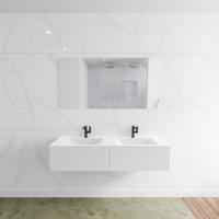 Mondiaz Lagom Cloud White badmeubel wit mat 140 cm 2 lades solid surface dubbele spoelbak 2 kraangaten - thumbnail