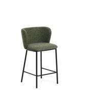 Kave Home Ciselia barkruk H65 dik chenille Groen poot zwart