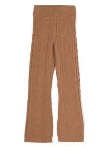 MSGM Kids pantalon en maille torsadée à patch logo - Marron