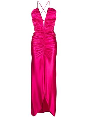 Rayane Bacha robe longue satinée Pipa à fronces - Rose