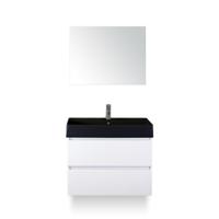 Maxx XL Badmeubelset 80 cm - Wit Hoogglans - Wastafel Kube Zwart 1 kraangat - met Spiegel