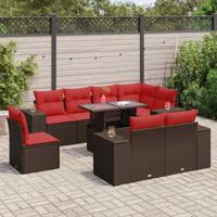 9-delige Loungeset met kussens poly rattan acacia bruin