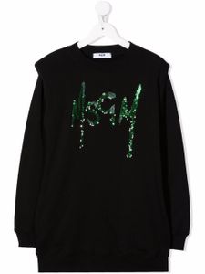 MSGM Kids robe-sweat en coton à sequins brodés - Noir