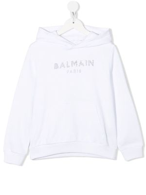 Balmain Kids hoodie à logo strassé - Blanc