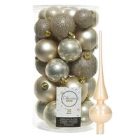 Decoris kerstballen 30x stuks - licht champagne 4/5/6 cm kunststof mat/glans/glitter mix en piek - Kerstbal