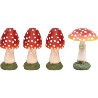 Decoratie paddenstoelen setje met 4x vliegenzwam paddenstoelen - herfst thema - Tuinbeelden - thumbnail