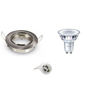 LED Spot Set - GU10 Fitting - Inbouw Rond - Mat Chroom - Kantelbaar Ø82mm - Philips - CorePro 840 36D - 3.5W - Natuurlijk Wit 4000K