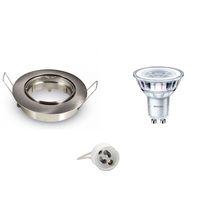LED Spot Set - GU10 Fitting - Inbouw Rond - Mat Chroom - Kantelbaar Ø82mm - Philips - CorePro 840 36D - 3.5W - Natuurlijk Wit 4000K
