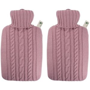 2x Luxe kruiken pastel roze 1.8 liter met gebreide hoes