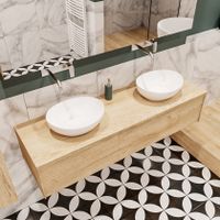 Mondiaz Lush Barco badmeubel Washed oak 150 cm 1 lade mdf 2 waskommen beide zijden zonder kraangat