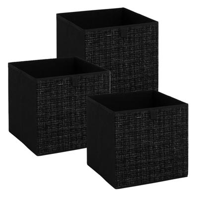 Opbergbox kastmand - 3x - zwart/tweed - 31 x 31 x 31 cm - opbergers
