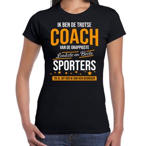 Trotse coach van sporters cadeau t-shirt zwart voor dames