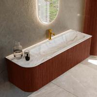 Badmeubel Mondiaz Kurve-Dlux | 145 cm cm | Meubelkleur Ruby | Wastafelkleur Glace | Solid surface | Wasbak rechter zijde spoelbak | 1 kraangat