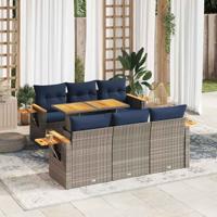 7-delige Loungeset met kussens poly rattan grijs
