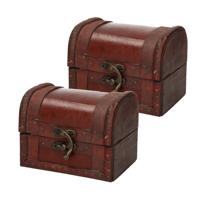 Sieraden opbergkistje Vintage - Set van 2x stuks - 11 x 9 cm - hout - bruin