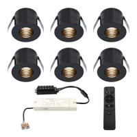 Set van 6 Betty LED Mini Inbouwspots met Trafo - 12 Volt 3 Watt 140 lumen - Dimbaar - Verzonken - Plat 37mm - 2700K - IP44 waterdicht - Zwart - Veranda spotjes - overkapping spotjes