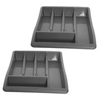 Bestekbak/keuken organizer - 2x - 5-vaks - Grijs - 30 x 38 x 6 cm - thumbnail