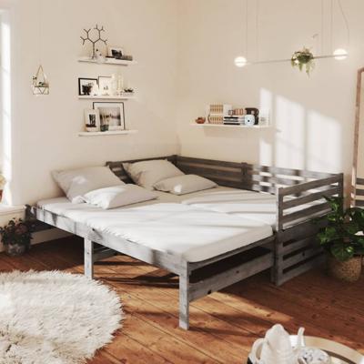 Slaapbank uitschuifbaar massief grenenhout grijs 2x(90x200) cm