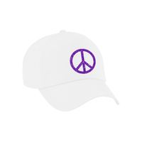 Paars glitter peace teken verkleed pet/cap wit volwassenen   -