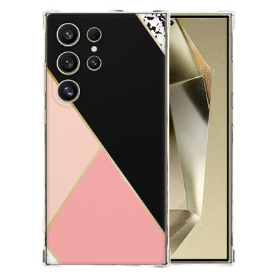 Samsung Galaxy S25 Ultra Hoesje - Zwart Roze Vormen TPU Antishock Samsung Galaxy S25 Ultra Hoesje - Zwart Roze Vormen TPU Antishock