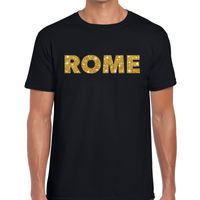 Rome gouden glitter tekst t-shirt zwart heren - thumbnail