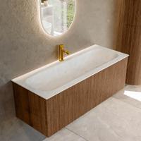 Badmeubel Mondiaz Kurve-Dlux | 120 cm | Meubelkleur Walnut | Wastafelkleur Opalo | Solid surface | Midden spoelbak | 1 kraangat Badmeubel Mondiaz Kurve-Dlux | 120 cm | Meubelkleur Walnut | Wastafelkleur Opalo | Solid surface | Midden spoelbak | 1 kraangat