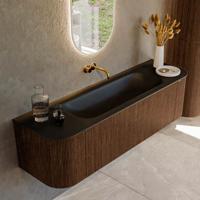Badmeubel Mondiaz Kurve | 160 cm | Meubelkleur Walnut | Wastafelkleur Urban | Midden spoelbak | Zonder kraangaten
