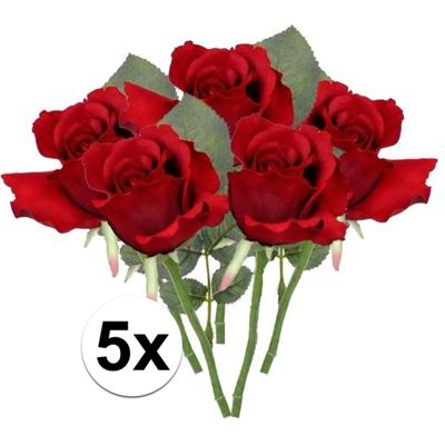 Topart Kunstbloem - 5x - roos Alice - de luxe - rood - 30 cm - kunststof steel - decoratie