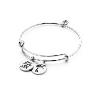 CO88 Collection Inspirational 8CB 90266 Stalen Armband met Hangers - Every Summer Has a Story en Open Palmboom - One-size - Zilverkleurig