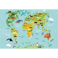 Fotobehang - Kids World Map Animals 384x260cm - Vliesbehang - thumbnail