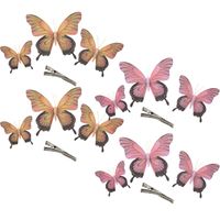 Othmar Decorations Decoratie vlinders op clip 12x stuks - roze/geel-roze - 12/16/20 cm - Hobbydecoratieobject