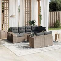 11-delige Loungeset met kussens poly rattan grijs