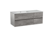 Storke Edge zwevend badmeubel 130 x 52 cm beton donkergrijs met Diva asymmetrisch linkse wastafel in glanzend composiet marmer