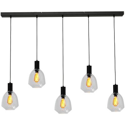 Masterlight 5-lichts hanglamp - zwart -Porto met Nicolette clear glazen - 2711-05-05-130-5-12