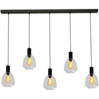 Masterlight 5-lichts hanglamp - zwart -Porto met Nicolette clear glazen - 2711-05-05-130-5-12