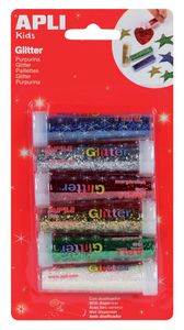 Apli Kids glitterpoeder, blister met 6 tubes in geassorteerde kleuren