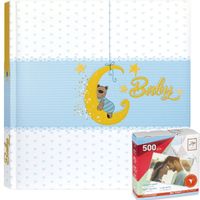 Fotoboek/fotoalbum Mia baby jongetje met 20 paginas blauw 24 x 24 x 2,5 cm inclusief plakkers