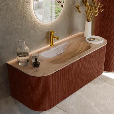 Badmeubel Mondiaz Kurve-Dlux | 120 cm | Meubelkleur Ruby | Wastafelkleur Arena | Solid surface | Wasbak midden spoelbak | 1 kraangat