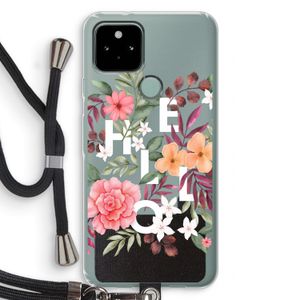 Hello in flowers: Pixel 5 Transparant Hoesje met koord