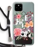 Hello in flowers: Pixel 5 Transparant Hoesje met koord